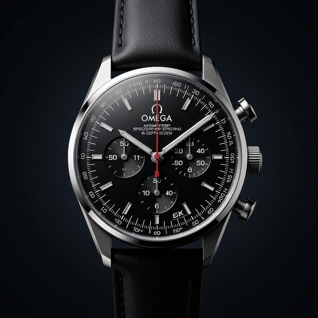 Luxury Omega Speedmaster Racing In-Depth Review timepiece, professional product photography, elegant dark background with gradient, dramatic lighting, macro detail, premium quality, 4K, sharp focus