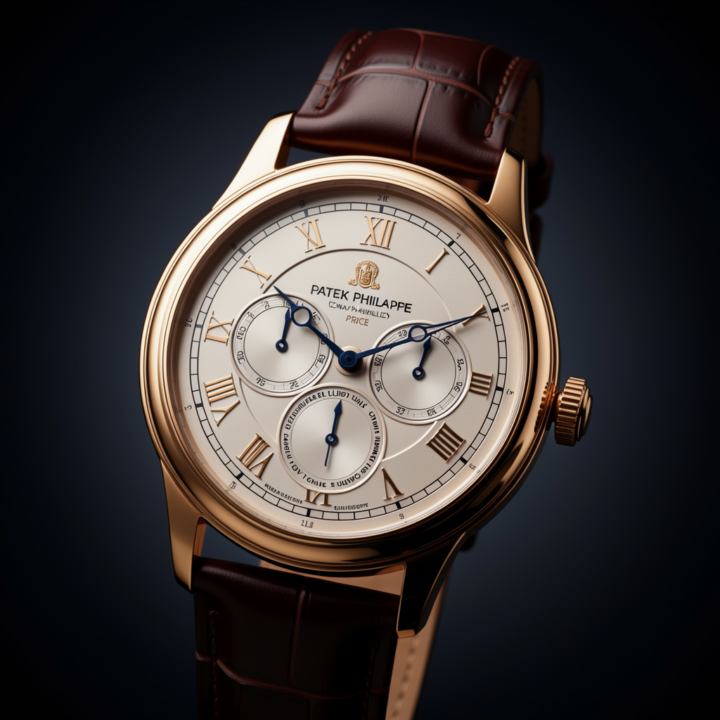 Luxury Patek Philippe Watch Price timepiece, professional product photography, elegant dark background with gradient, dramatic lighting, macro detail, premium quality, 4K, sharp focus