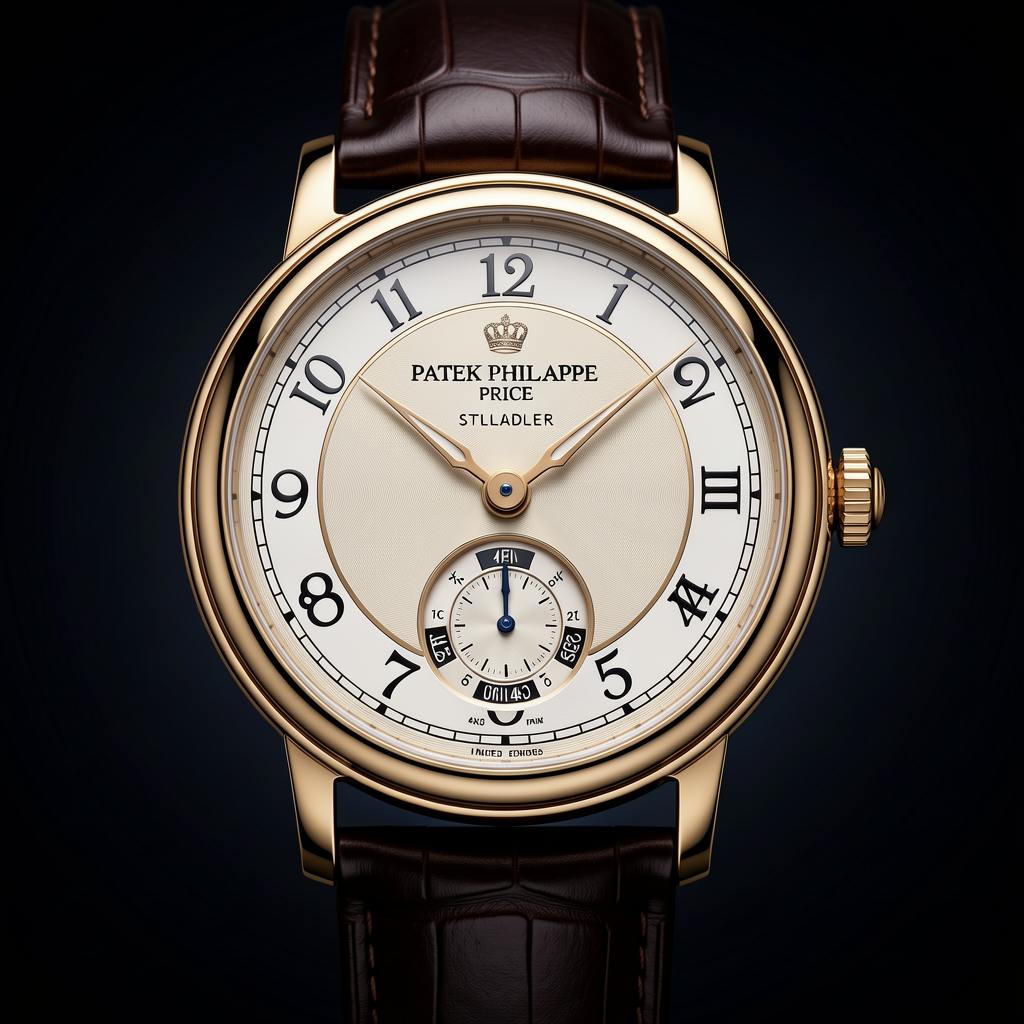Luxury Patek Philippe Price timepiece, professional product photography, elegant dark background with gradient, dramatic lighting, macro detail, premium quality, 4K, sharp focus